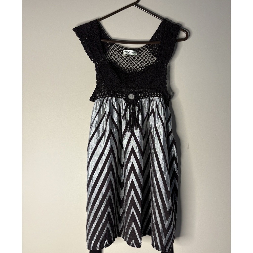 Sugar Lips Atelier Girls junior Crochet Knit Silver Chevron Boho‎ Dress Large L